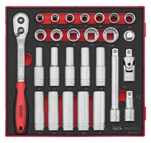 27osaline padrunvõtmekomplekt 1/2'' nelikantkinnitusega. Teng Tools TED1227 | Käsitööriistad>Padrunid>Padrunite komplektid | Teng Tools | Trollo.ee | Üle 10 000 toote