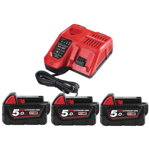 Aku Milwaukee M18 B5 (3x5.0Ah) + M18 B2 (1x2,0Ah) + laadija M12-M18 FC