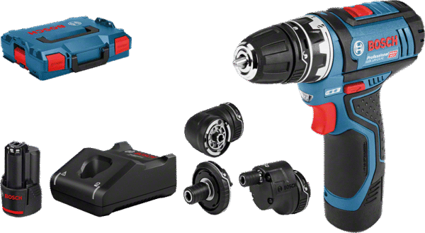 Akutrell Bosch GSR 12V-15 FC  koos 4 adapteriga  (2x2.0Ah + laadija)