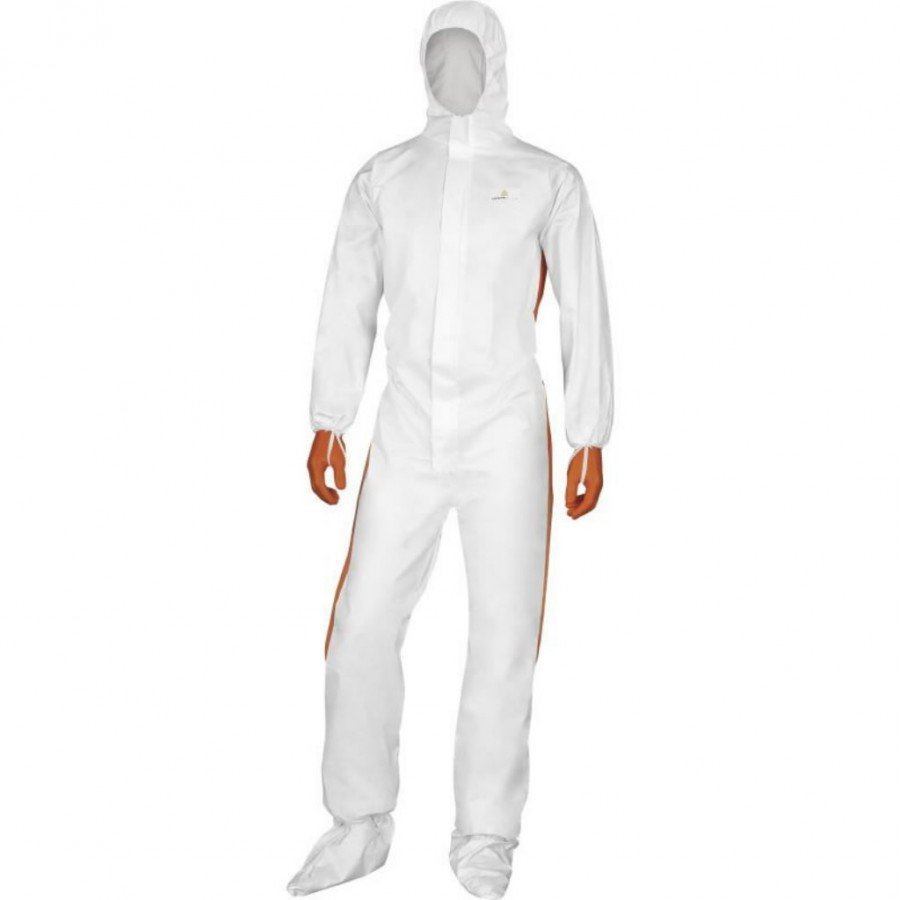 Kaitseülikond kapuutsiga, õmblusteta, valge-oranž 2XL, Delta Plus