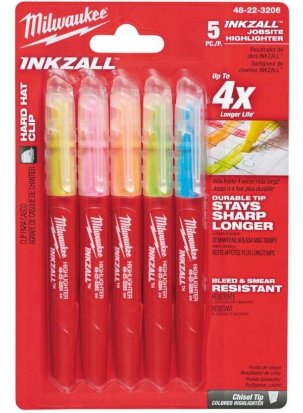 Marker Milwaukee Inkzall Highlighters - erivärvi - 5tk