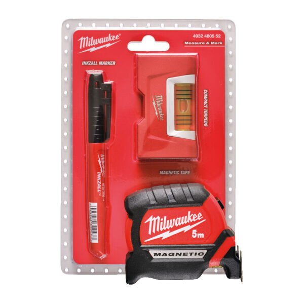 Mõõdulint Milwaukee 5m (magnetiga) +  vesilood 7,6cm + marker