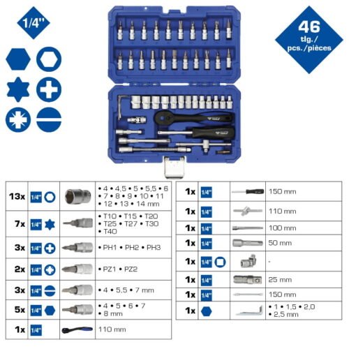 Padrunikomplekt, 1/4``, 46-osa, Brilliant Tools