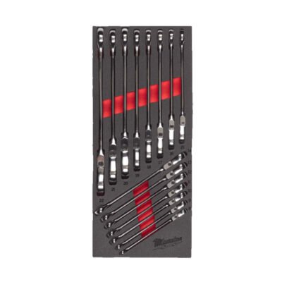 Pööratava pea ja narrega lehtsilmusvõtmete komplekt Milwaukee vahtmaterjalist vaheleht